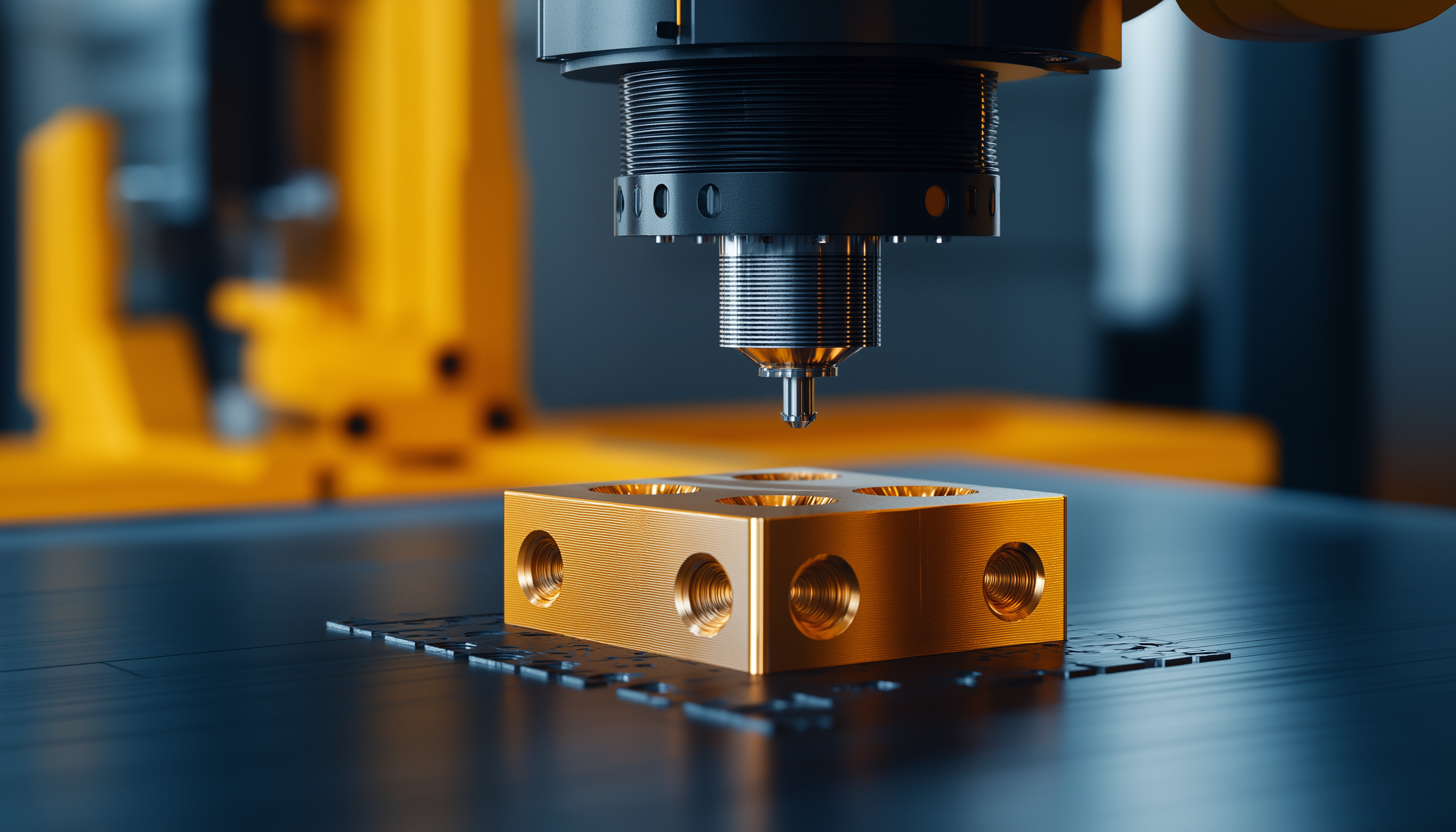 Close up of a 3d printer making a small square part with holes in the sides